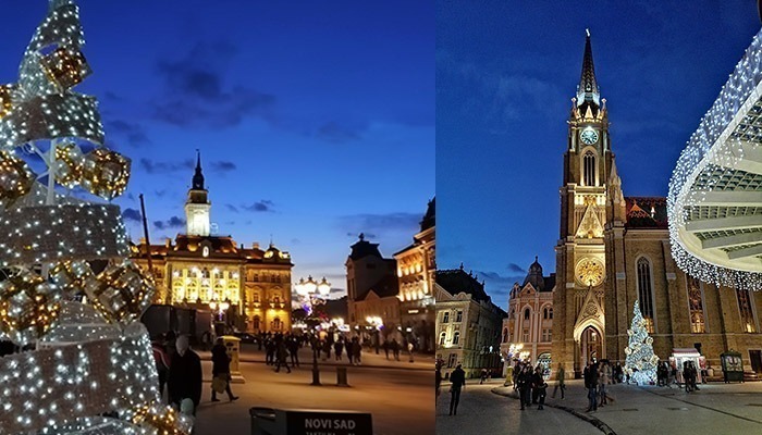What to visit near Belgrade is Novi Sad by night.